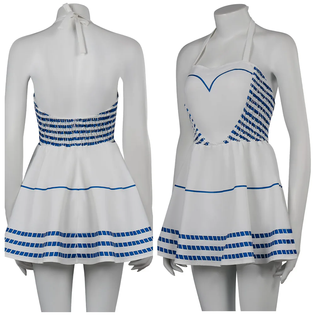 

Margot Robbie Cosplay Costume Slip Dress White Blue Skirt Summer Uniform Outfits Girls Women Adult Halloween Carnival Party Suit