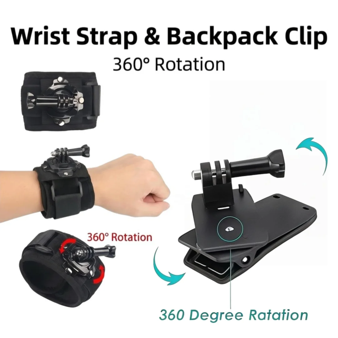 Achetez un support de caméra d'action noir : fixation solide pour GoPro, vue rapprochée du mécanisme de serrage sécurisé.
