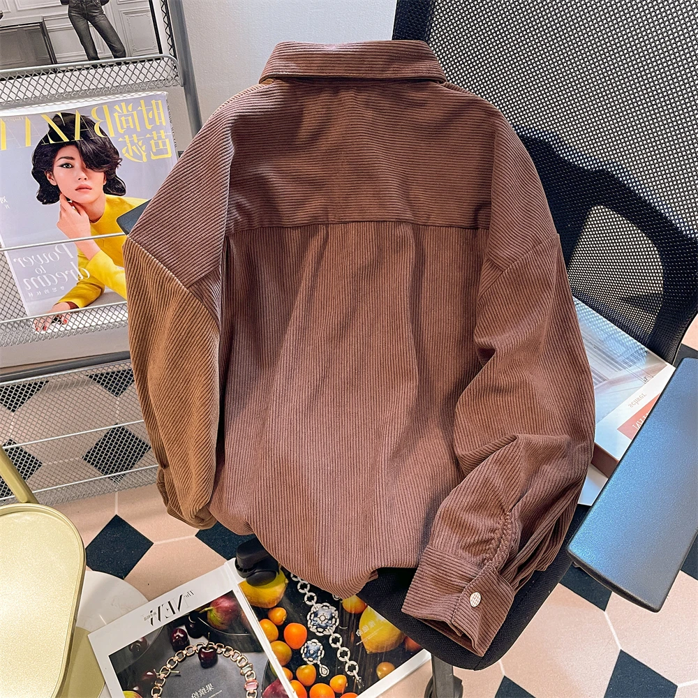 Retro American Contrast Color Embroidered Dog Tie irt Men's Women's Design Hong Kong Sle Corduroy irt Jaet