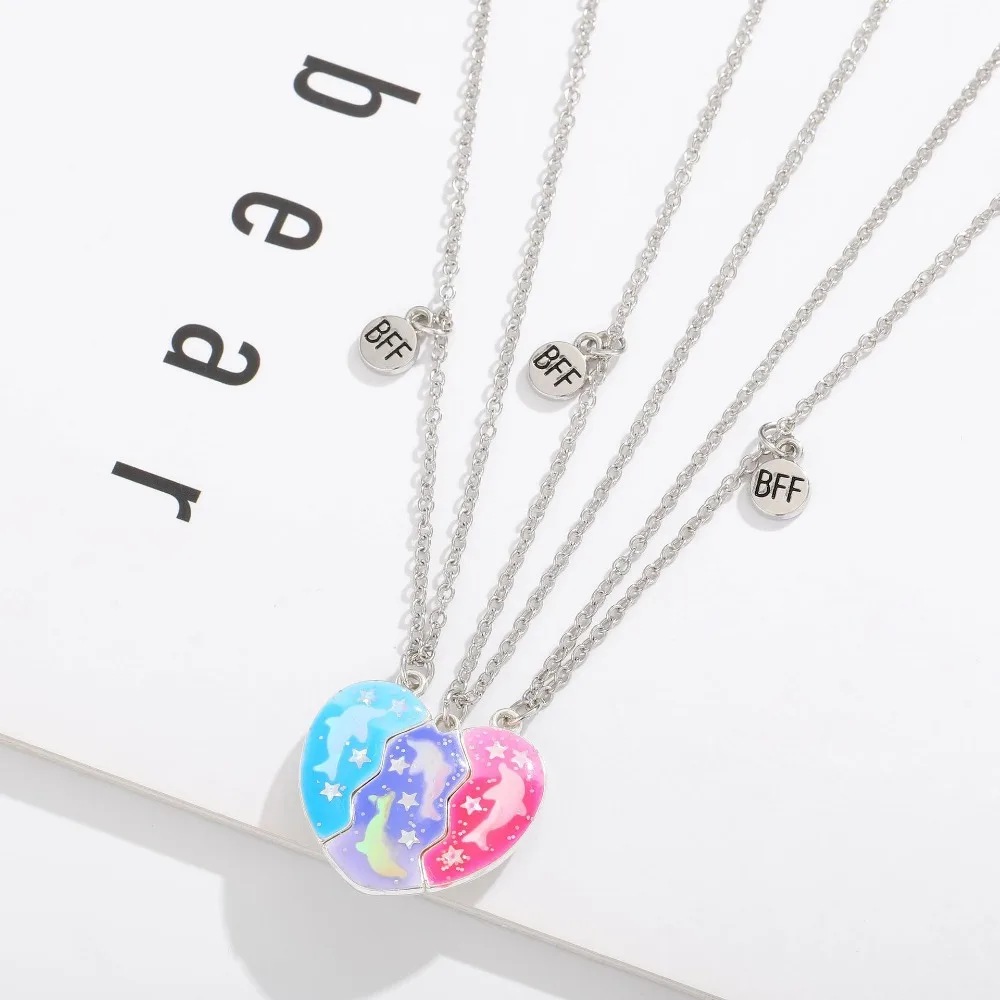 3Pcs New Friendship Matching Heart Pendant Necklace Friendship Jewelry Cute Cartoon Dripping Heart Necklace Alloy BFF Necklaces