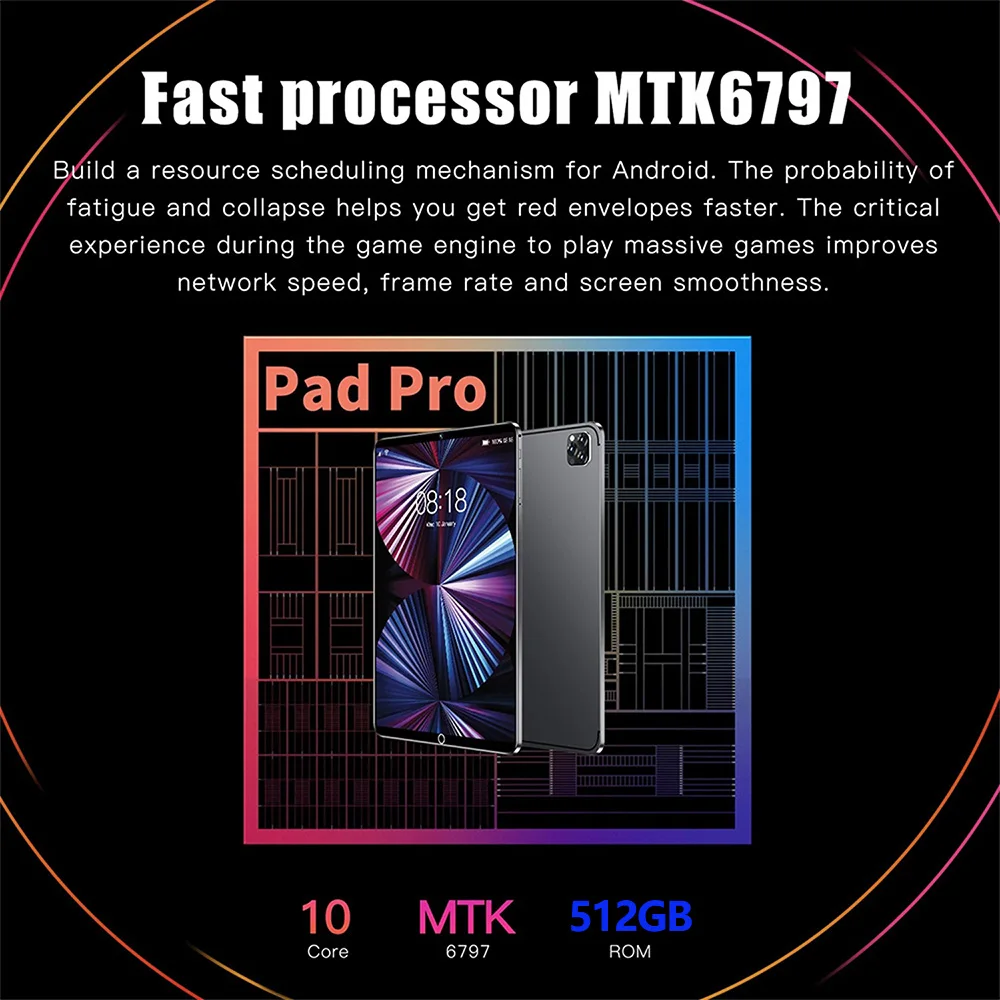 New 5G Pro Pad 10.1-inch Android Tablet Google Play 8 Core 8GB RAM 512GB ROM 1280 * 800 Display Dual SIM Dual WiFi 8000mAh 3