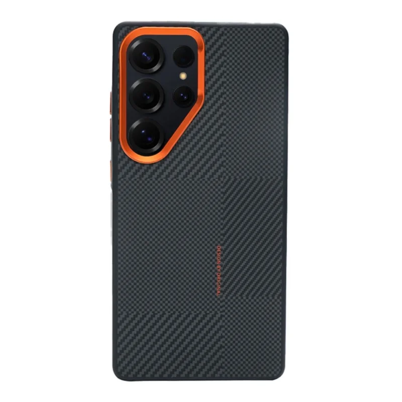 Premium Carbon Fiber Texture Alloy Lens Case with Magnetic Wireless Charging and Anti-Drop Protection