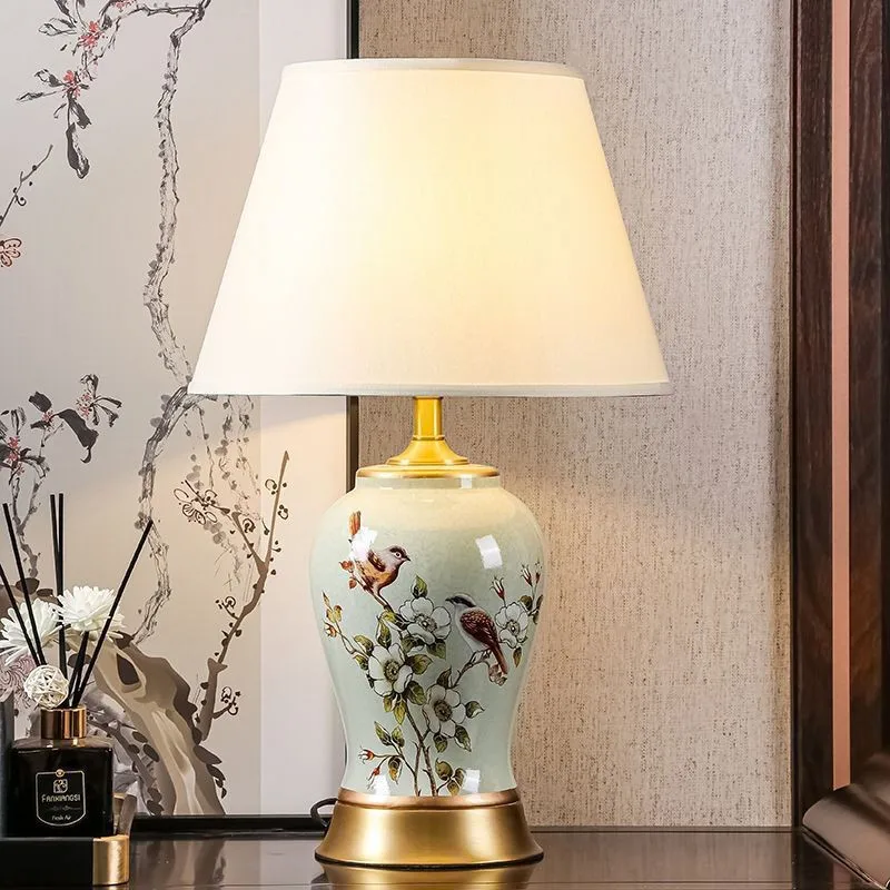 

Chinese traditional Ceramic desk lamp bedroom living room Study room Desk lights new Chinese wedding warm light bed headlights