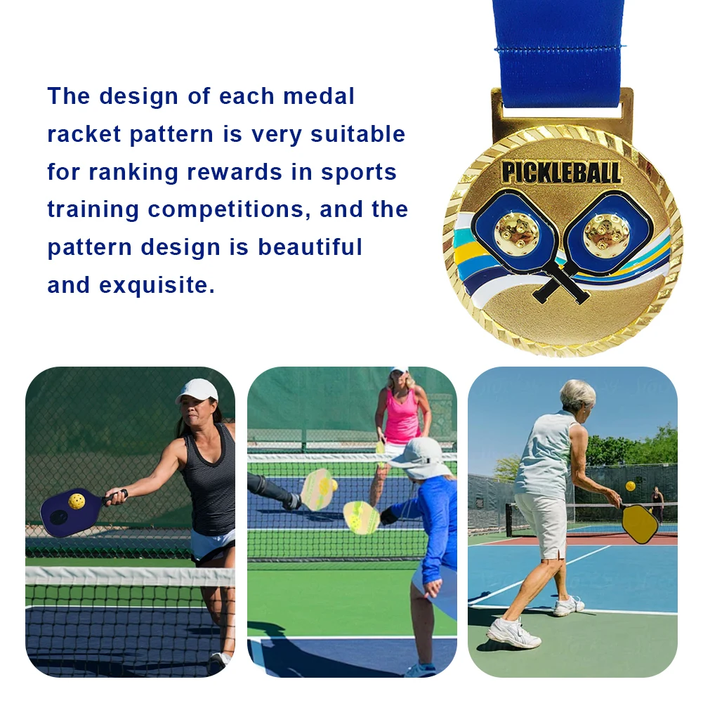 1-3pc 6.8cm Pickleball Medal Metal Winner Medals Gold/Silver/Bronze Medal with Neck Ribbon for Games Sports Encouragement