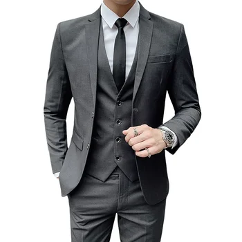 Suit (Blazer+ Vest + Pants) Men's Business Gentleman Fashion Slim Work Solid Color Plus Size Fair Dress Wedding Best Man Suit 1
