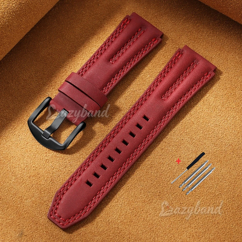 Vintage Leather Watch Band - 22mm Retro Cowhide Strap, Soft Business Style