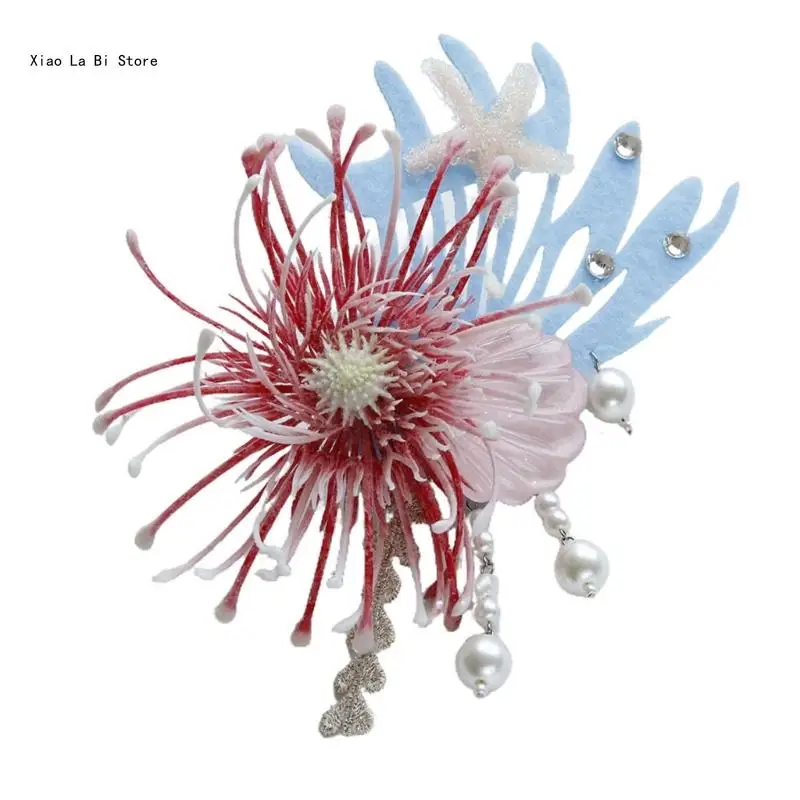 

Заколка для девочек с цветочным узором, милый жемчуг, очаровательная заколка для волос с заколками-ракушками для пляжа XXFD