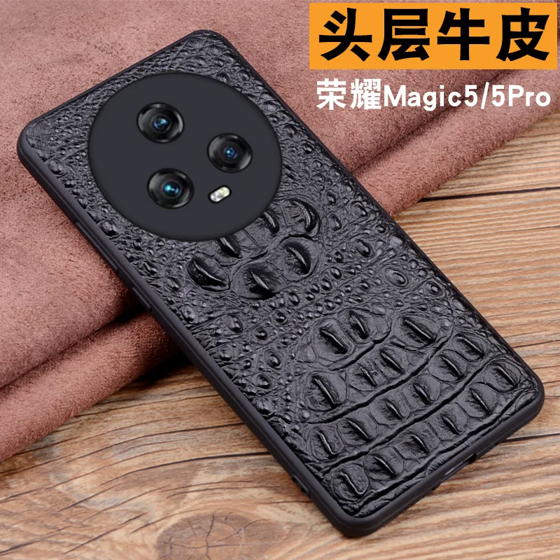 New Veneer Genuine Leather Luxury 3d Crocodile Head Phone Case For Honor Magic 5 4 3 Magic5 Magic4 Magic3 Pro Cover Cases