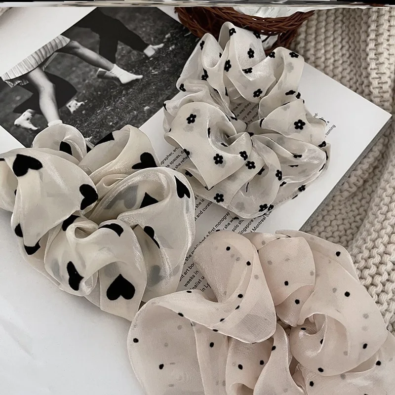 Ruoshui Woman Polka Dots Lace Scrunchies Girls Rubber Band Lady Hair Accessories Hair Ties Ponytail Holders Ornaments