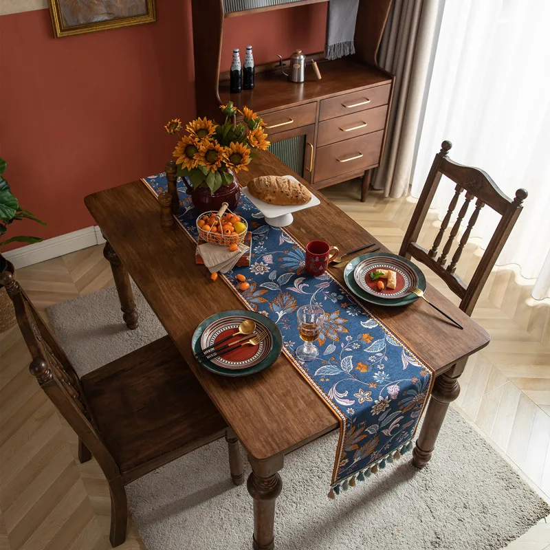 

American Retro Table Flag Dyed Jacquard Tropical Rainforest Tassel Household Polyester Table Flag