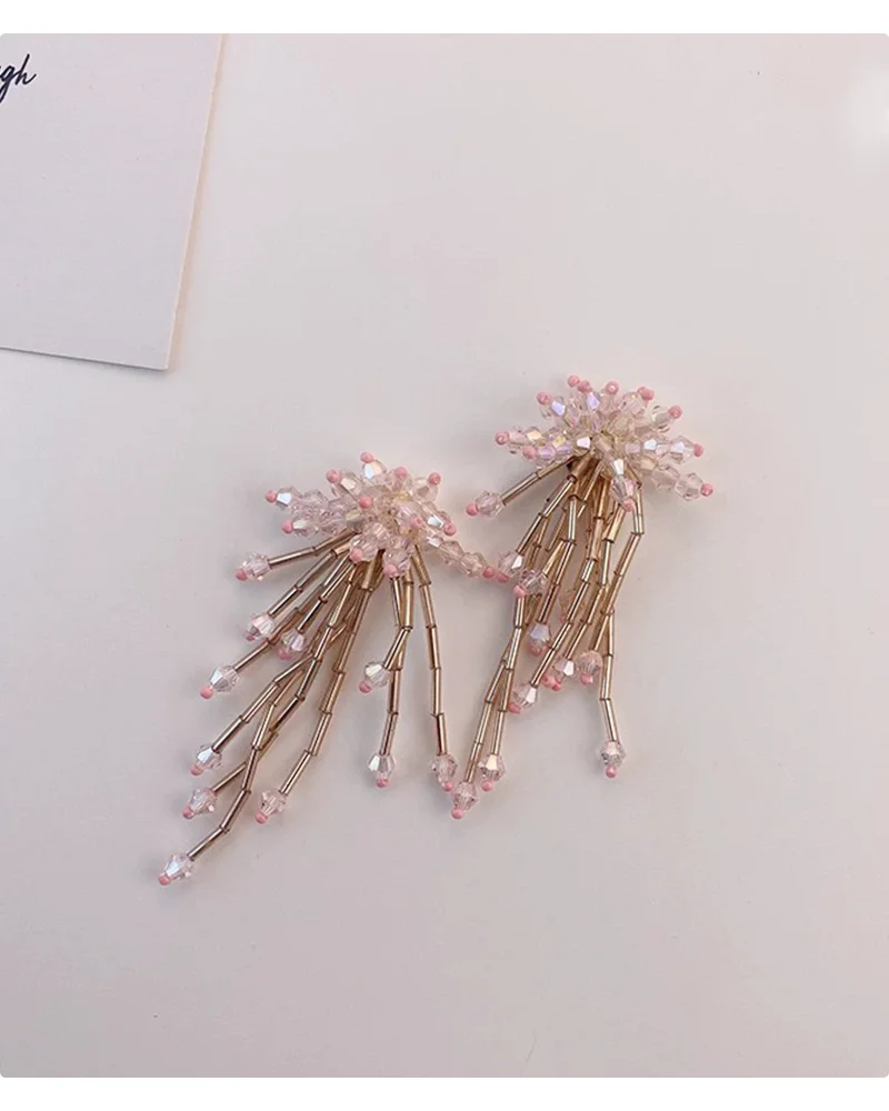 2025, handgefertigte baumelnde Ohrringe mit Kristallquasten | Barockes Perlen-Feuerwerk-Blumendesign | Eleganter Statement-Schmuck für Damen – Detail 31