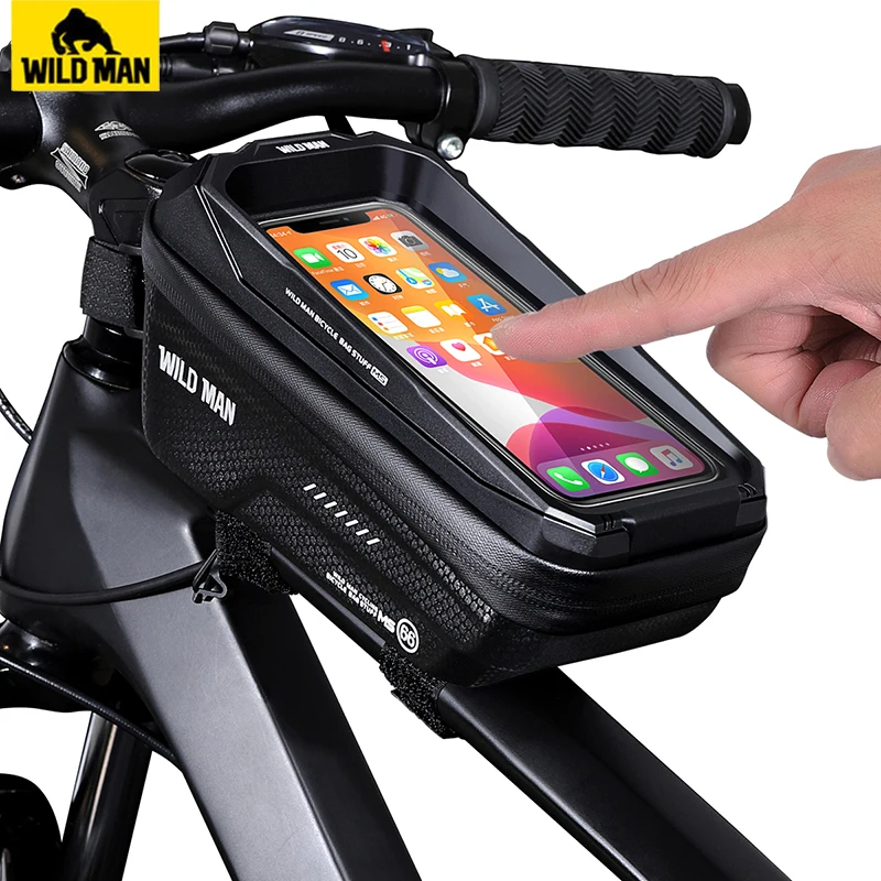 

WILD MAN Bike Bag Front Waterproof Bicycle Handlebar Bag Sensitive Touch Screen 6.7in Phone Case Hard Shell Cycling Accessories