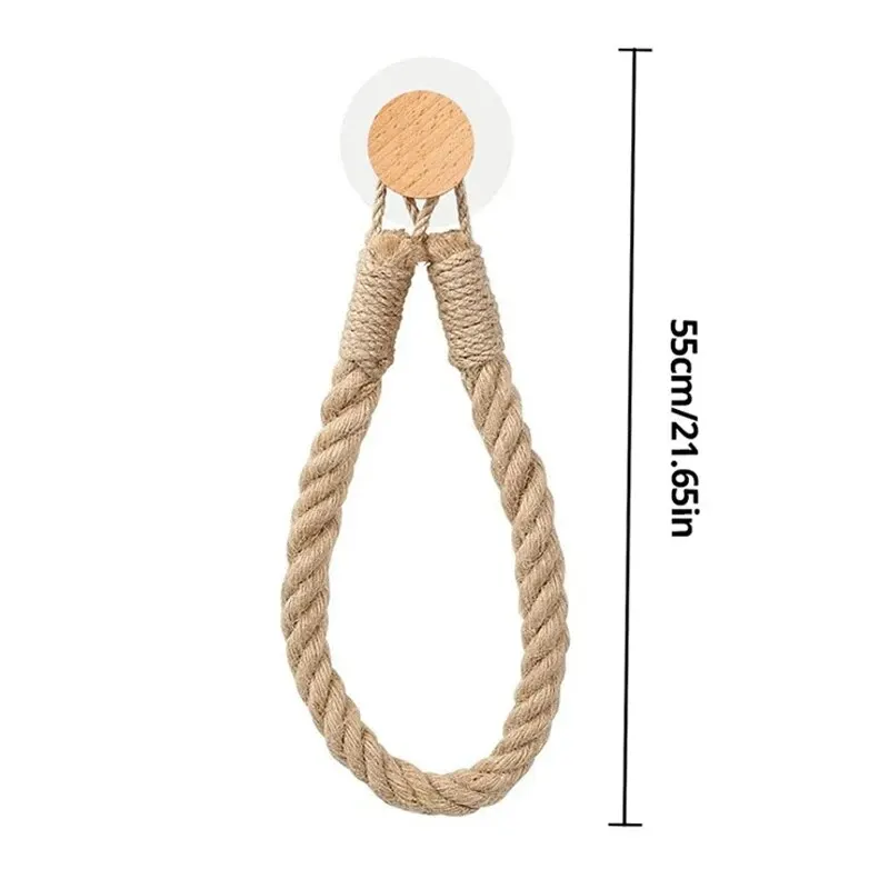 Paper Towel Holder Toilet Paper Holder Tissue Holder 1pc Hemp Rope Tissue Holder Hole Free Wall Hanging Cotton String Hemp Rope Tissue Holder Solid Wood Roll Paper