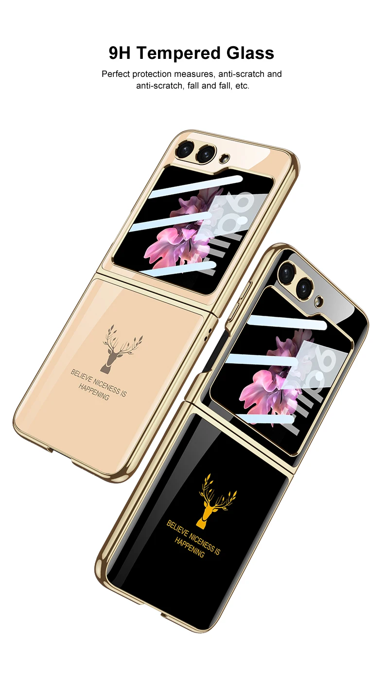 Painted Elk Pattern Glass Case For Samsung Galaxy Z Flip 6 5 Outer Screen Glass