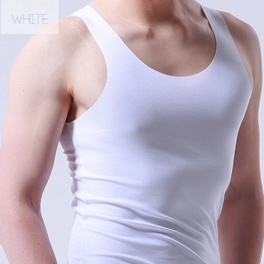 Men Undershirt Ice Silk Tank Top Traceless Slim Fit Sports Sleeveless Breathable Singlet