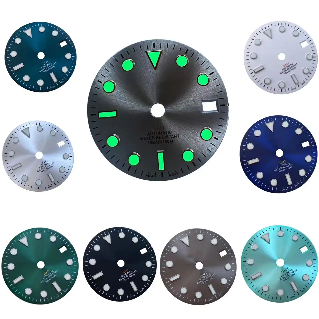 

28.5mm With S Logo Modification GMT Four Needle Date White Gray Blue Watch Dial 29mm Green Glow Suitable For NH34 Movement