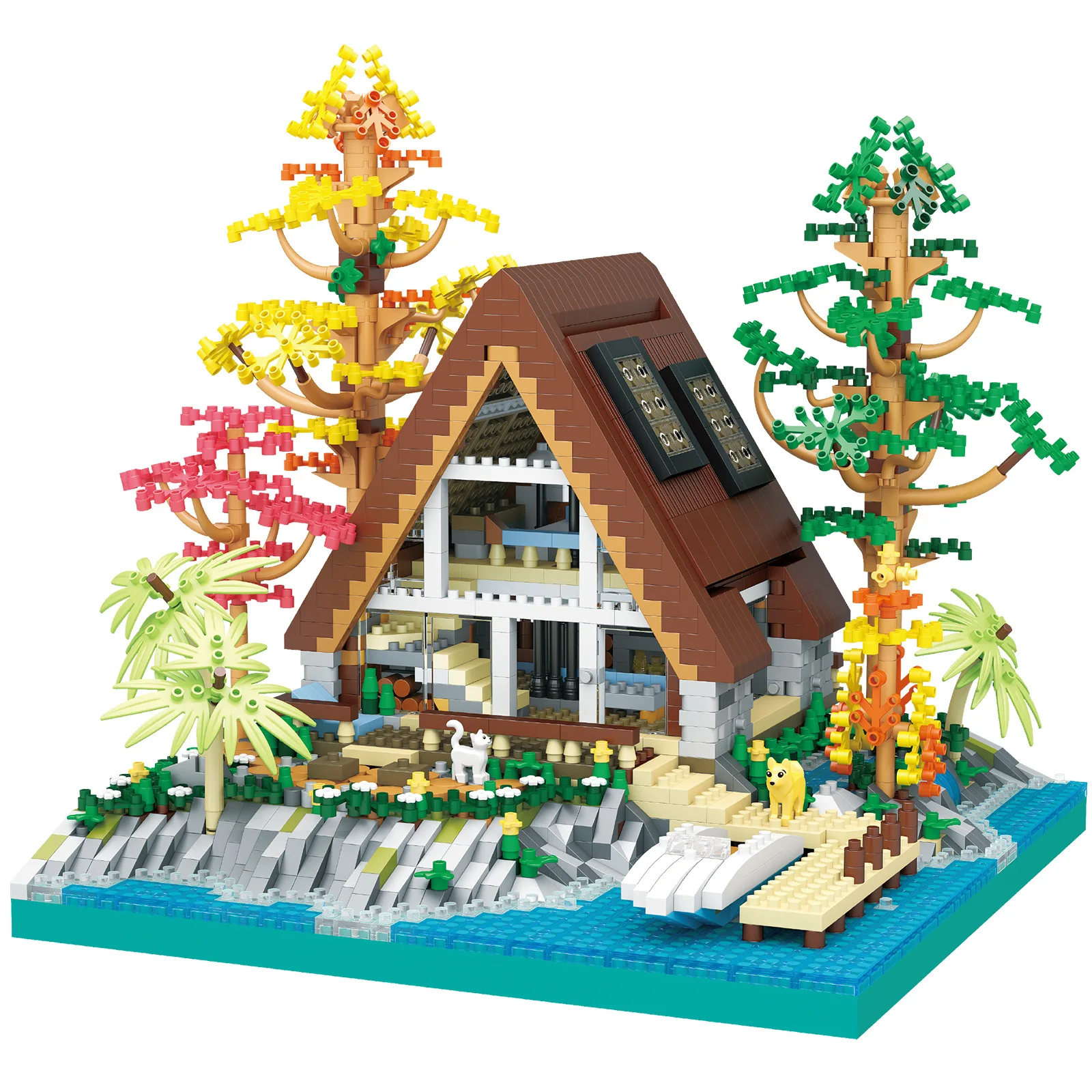 Creative City Street View House Micro Diamond Block Lakeside Cabin Streetscape Model Building Brick Figures Toy For Kids Gifts