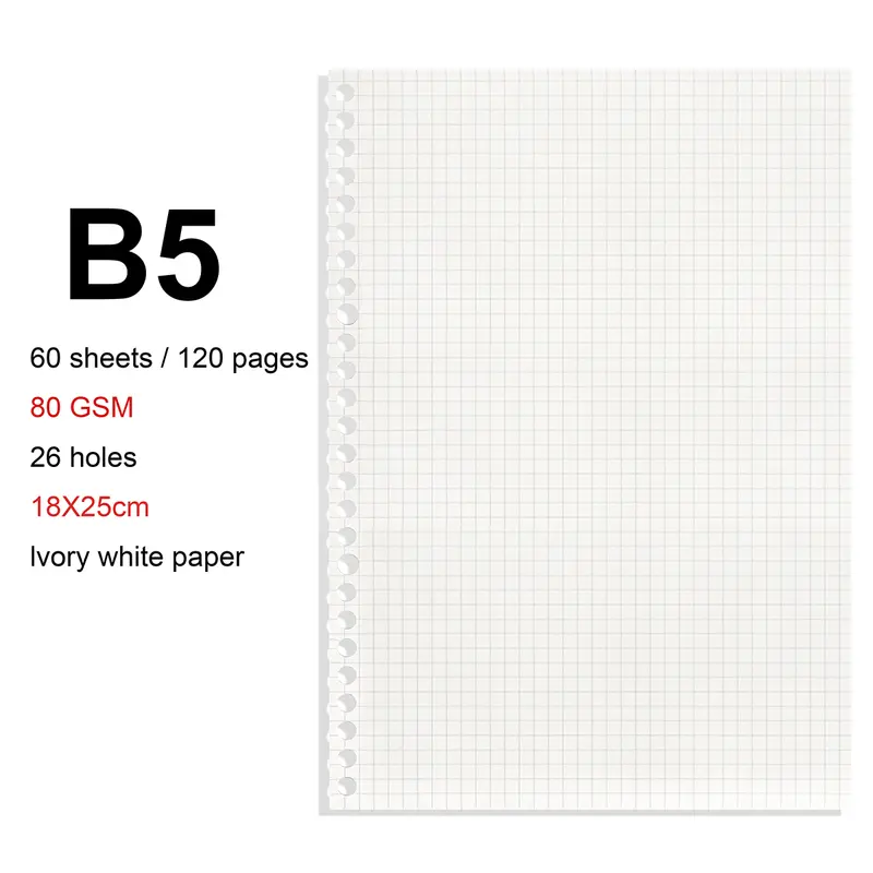 A4/B5/A5 Loose Leaf Refill Binder Notebook Blank/Line/Grid/Cornell Replacable Metal Ring Office&School Supplies Stationery - Image 29