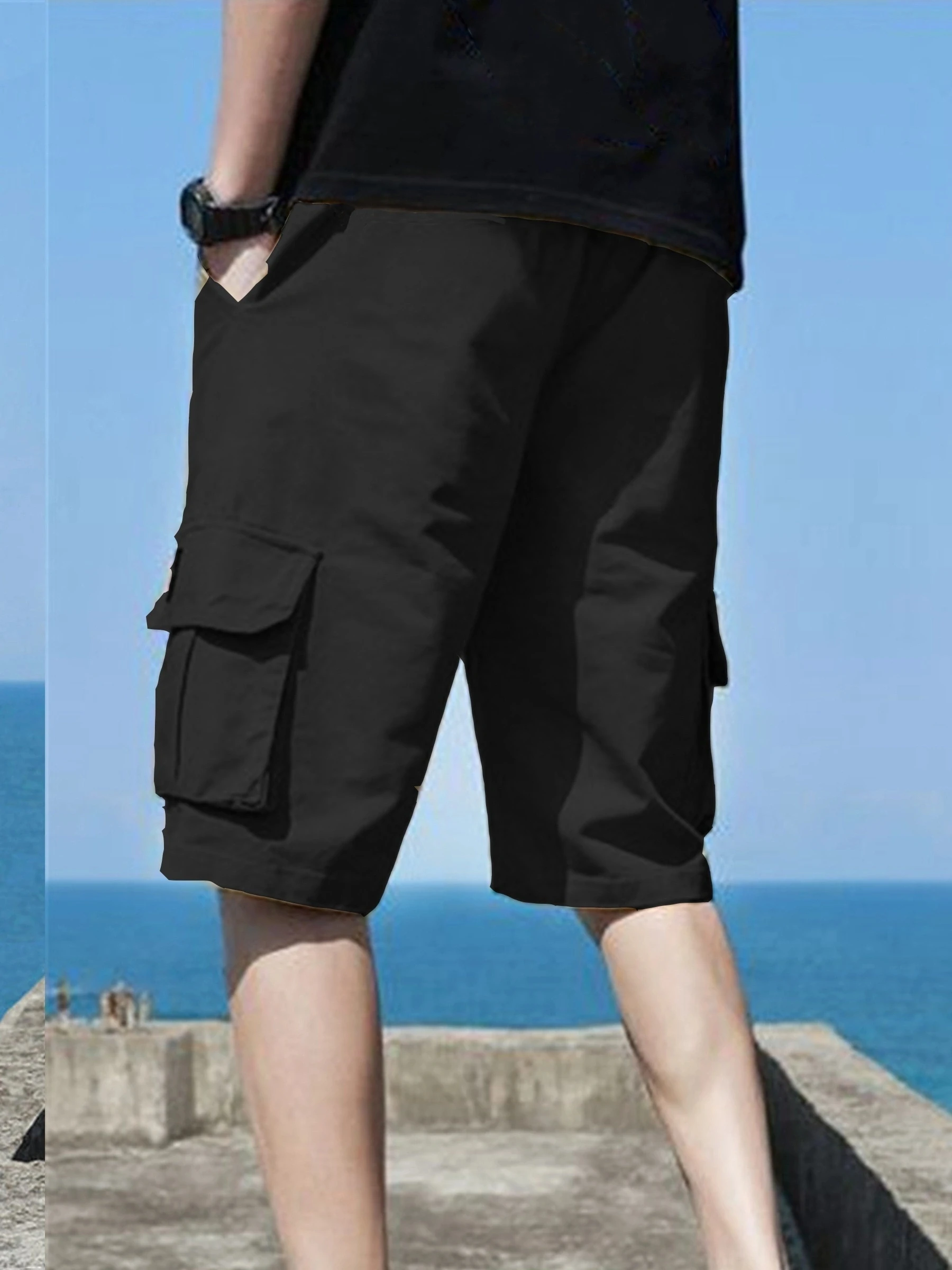 US Oversized  5XL Summer Solid Shorts Men Big Size Social Elastic Waist Men Shorts Outwear Black Beach Chubby Cargo Shorts 6