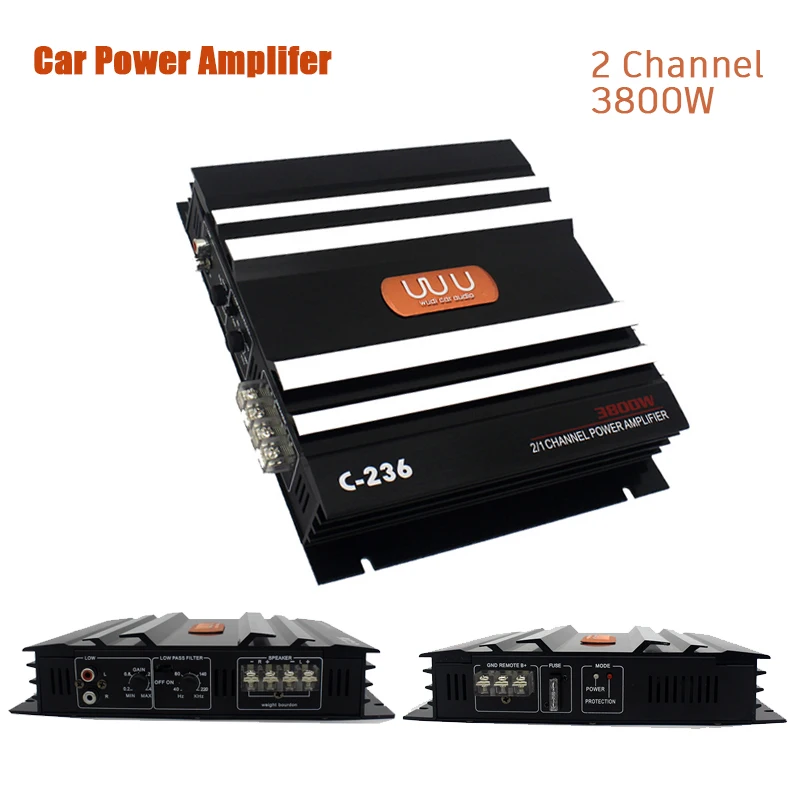 C2363800WCarAmplifer2ChannelBlackAluminumAlloyHighPowerCar