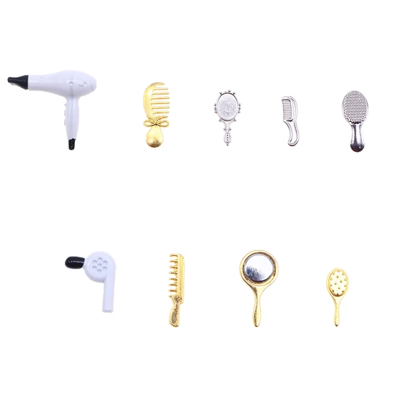 4 Piece Dollhouse Miniature Bathroom Set - Hair Dryer, Comb & Mirror For 1:12 Scale Dollhouses