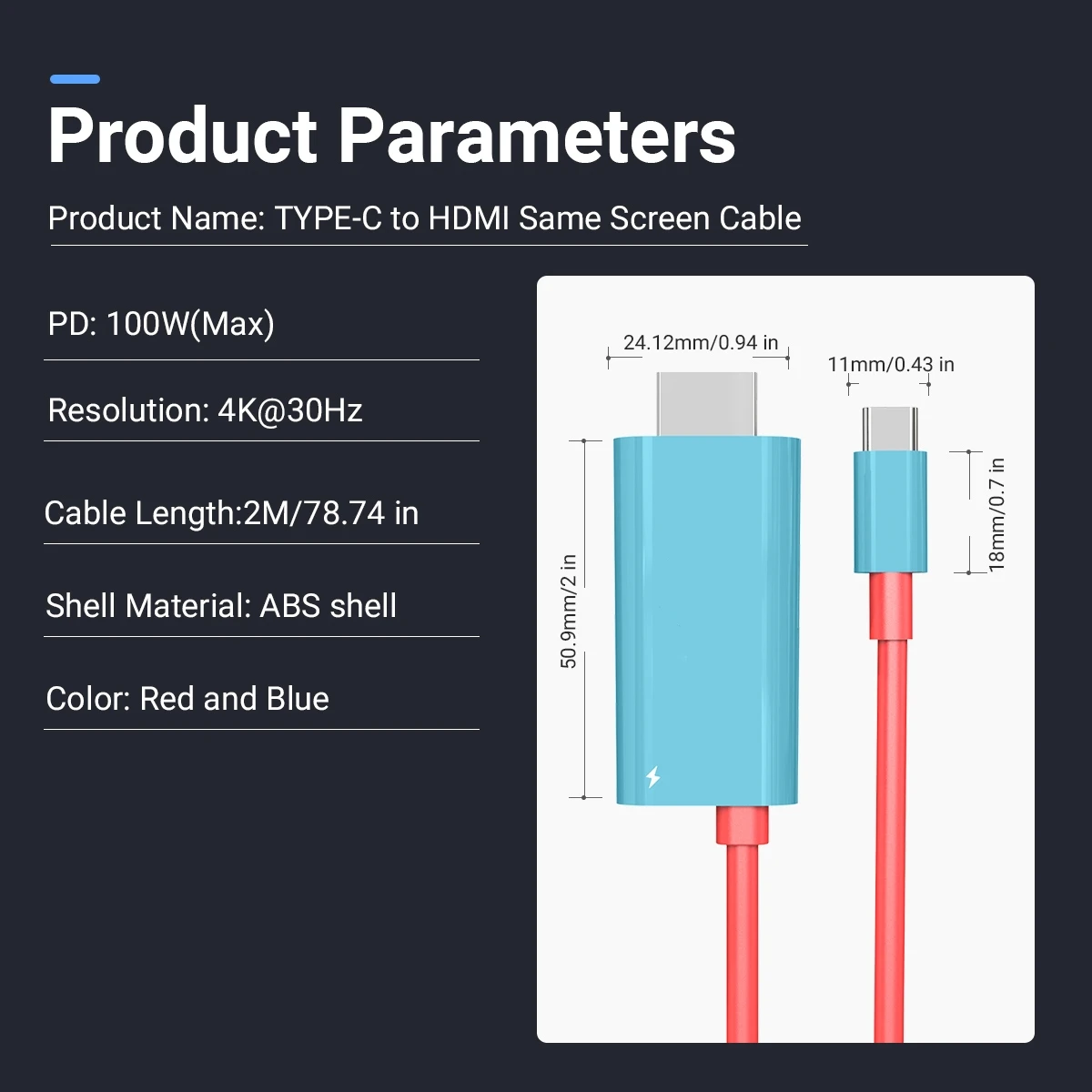 Type C to HDMI Cable 4K 1080P 100W PD Charging Compatible with Laptop Tablet MobilePhone SteamDeck Type C to HDMI Cable