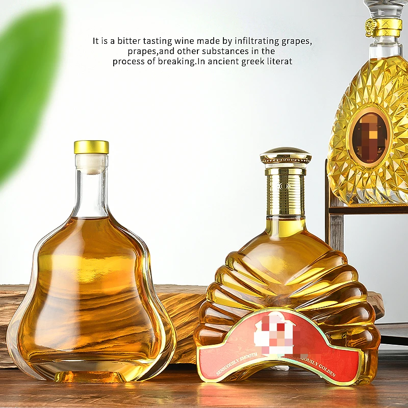 Thickened Empty 500ml/750ml Patterns Glass Bottle with Bottle plug - Airtight for Wine, Whiskey, Homemade Fruit Alcohol Storage 5