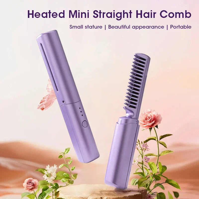 Portable Wireless Hair Straightener Curler Comb USB Rechargeable Multi-function Anti-Scald Negative Ion