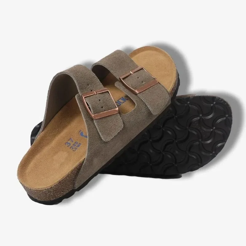 Women Men Sandals Closed-Toe Mules 2026 Summer Leather Cork Thick-Soled Non-slip Soft Comfort SlipOn Beach OutdoorShoes 1