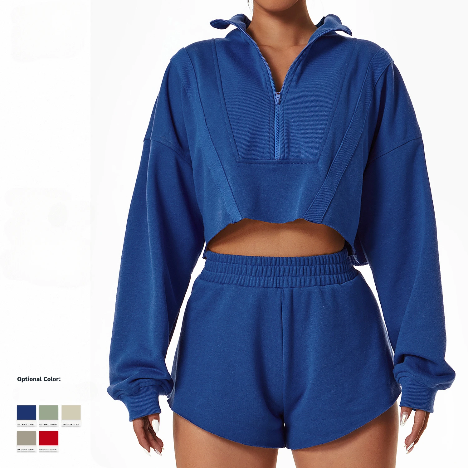 

Loose Fit Sweatshirt Set Casual Outdoor Zipper Stand Collar Long Sleeve Sweatshirt Set