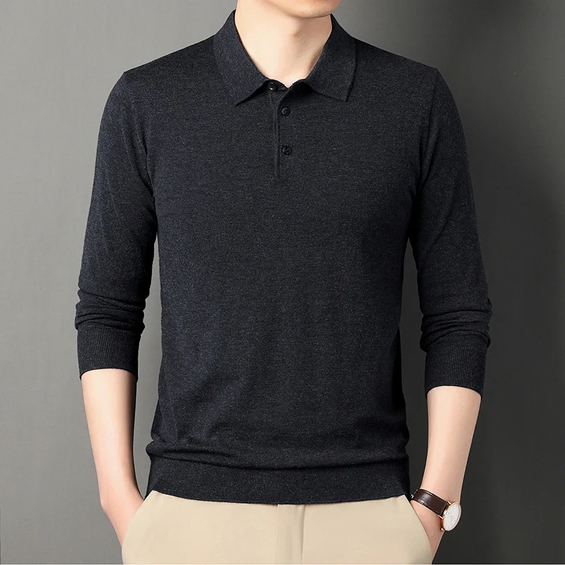 

New Men's Business Fashion Wool Blends Knitted Pullover | Lapel Polo Shirt | Classic Solid Color Pullover | Knitted Golf Sweater
