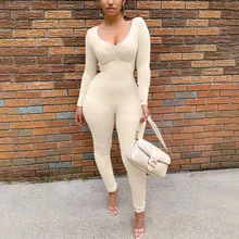 

2022 Spring Autumn Causal Bodycon Jumpsuit Women Folds Design Fitness Romper Playsuit Activity Streetwear