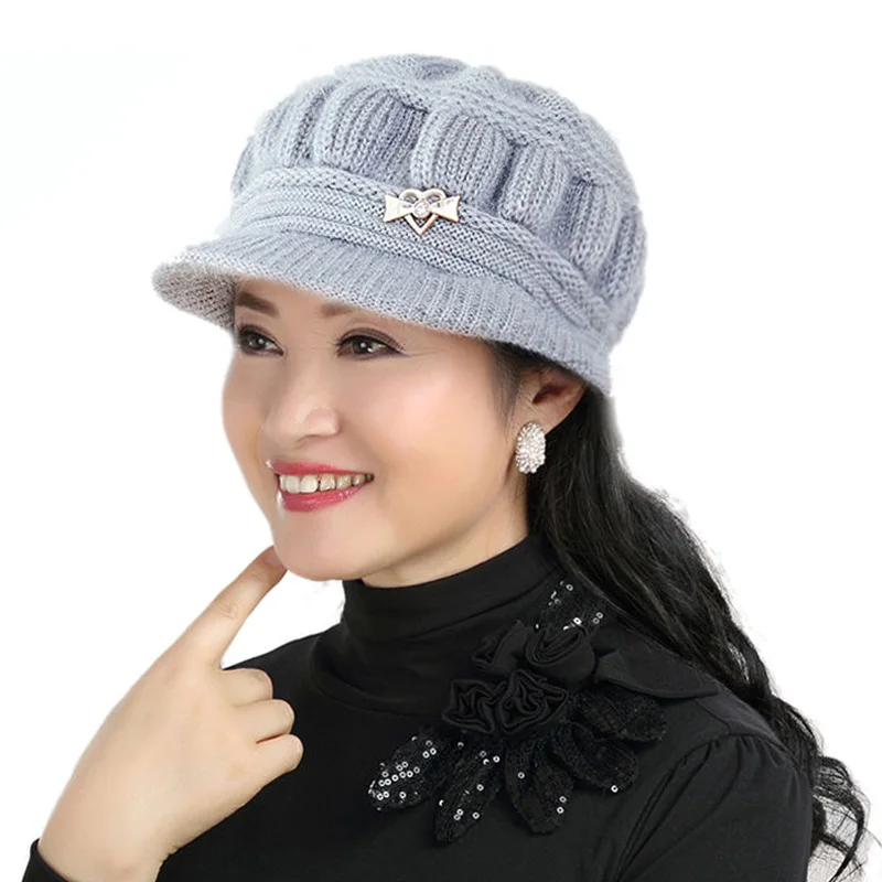 

Beanie Hats Autumn Winter Warm Grandma Mother Hats Knitted Fashion Short Brim Peaked Cap Pumpkin Hat For Women