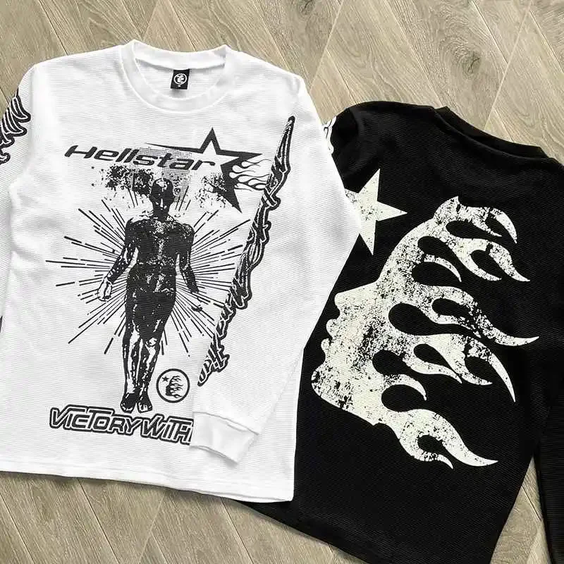 

Теплые мужские и женские футболки с длинным рукавом с логотипом Hellstar Studios Victory в европейском и американском стиле