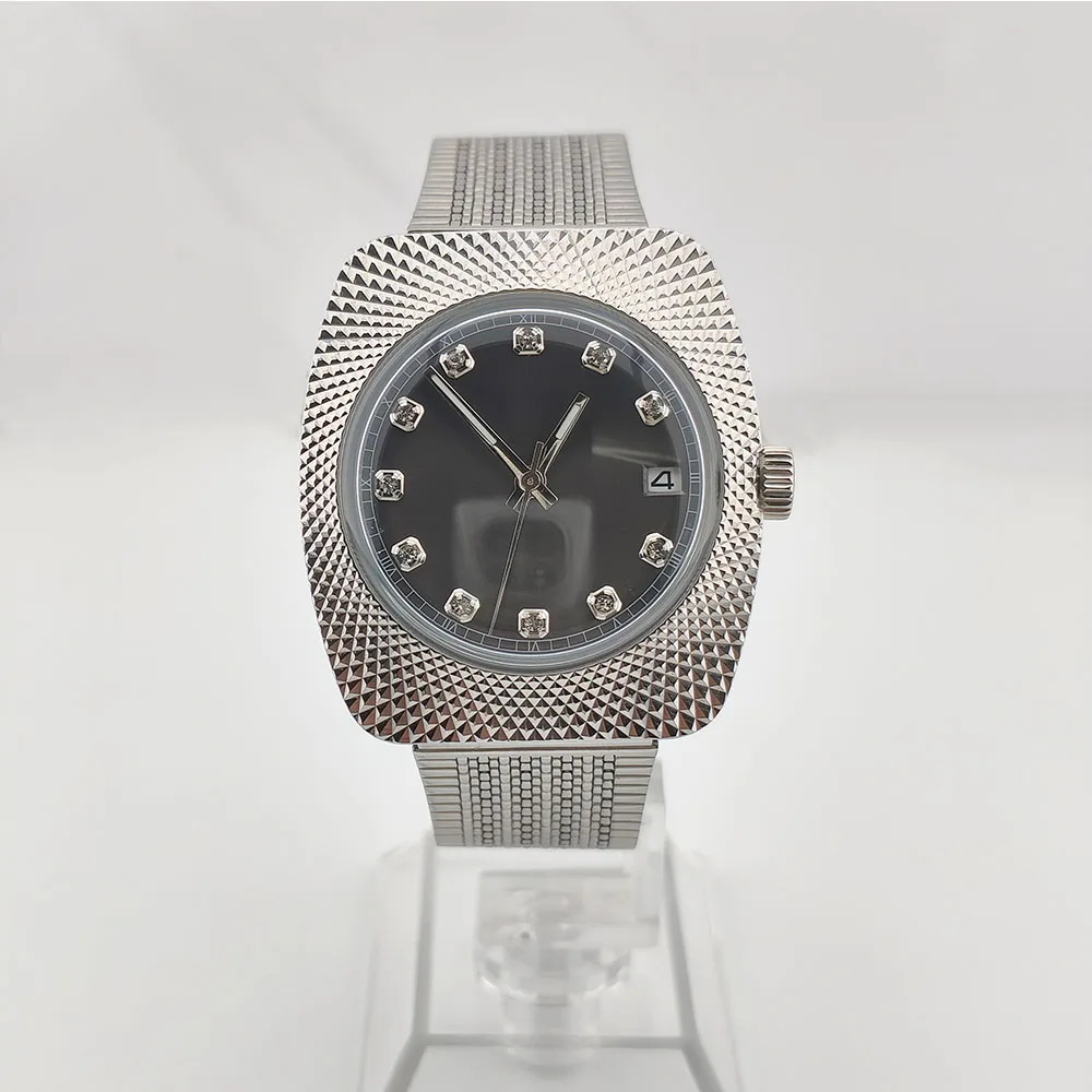 NH35 Watch Men Watch with Metal Texture 36.5mm Stainless Steel Acrylic Glass Waterproof Case 28.5mm dial fit Automatic Movement
