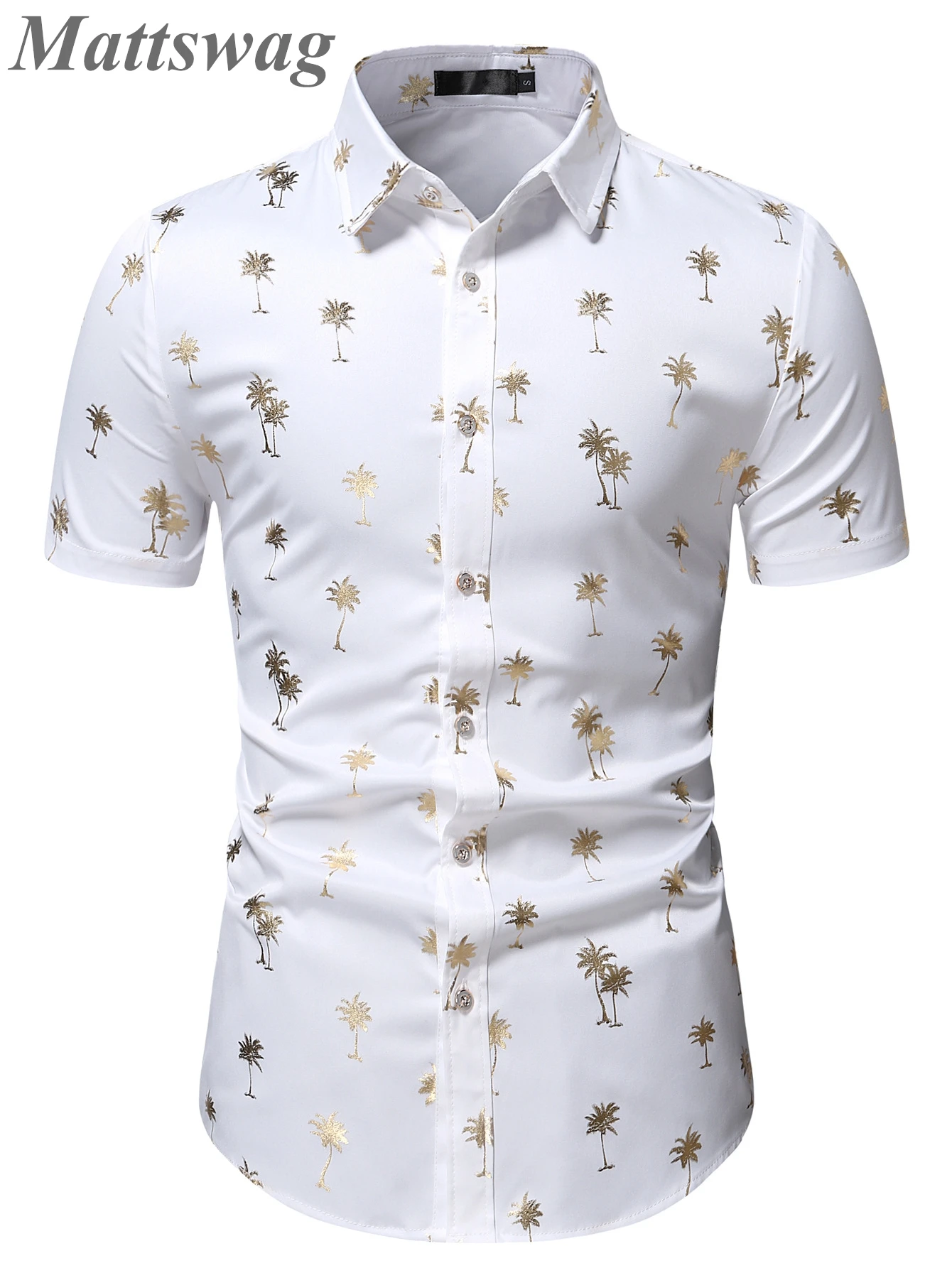 

Luxury Gold Bronzing Printed Short Sleeve Dress Up Shirts Male Fashion Party Nightclub Chemise Hombre Casual Summer Daily Shirts