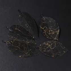 Elegant Mixed Gold Electroplated Leaf Pendant Set - 5 - Piece Natural Charm Collection (Black Gold Color)