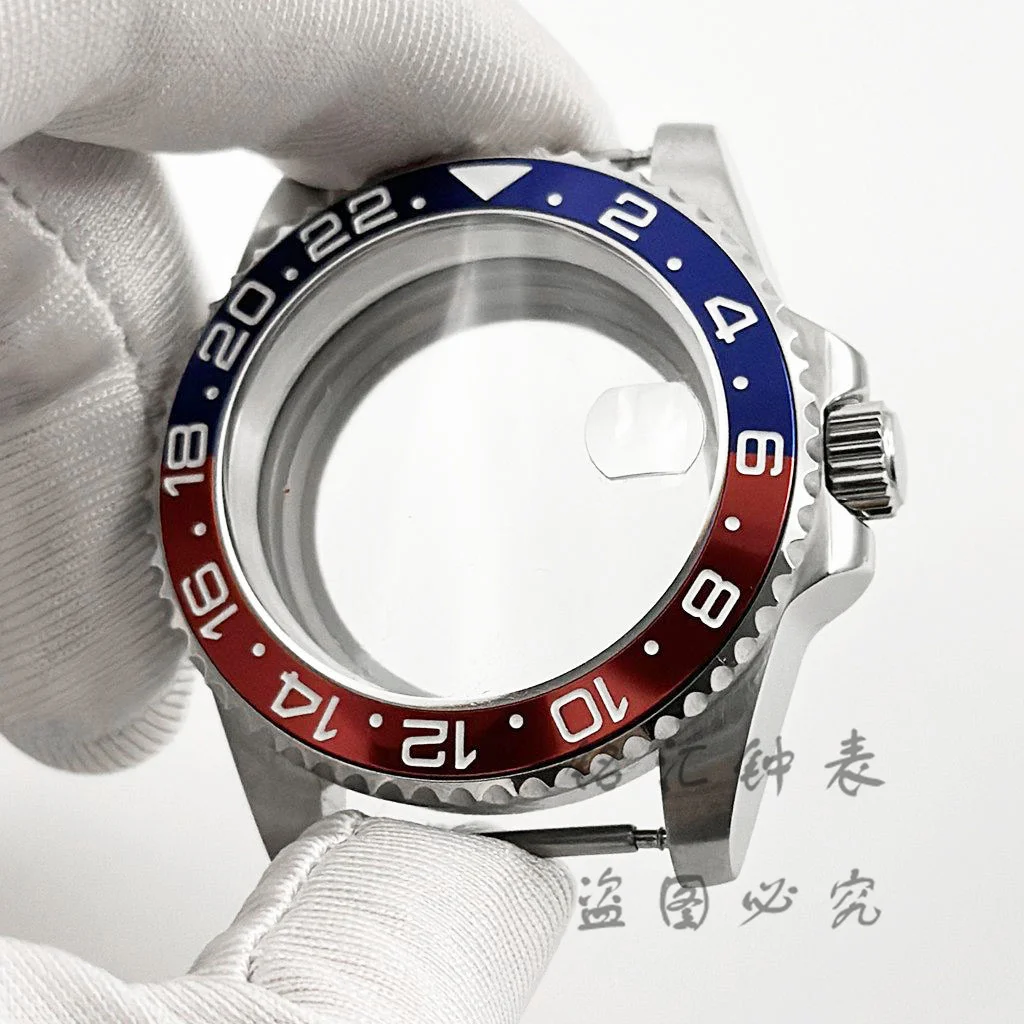High-Quality 40MM GMT Watch Case with Aluminum Bezel, Stainless Steel Finish