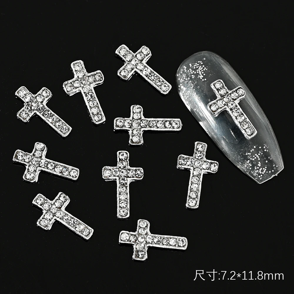 

10/20Pcs Classic Full Glitter Rhinestones Cross 3d Nail Charms Punk Gold Silver Alloy Nail Art Decorations Luxury Cross Jewelry