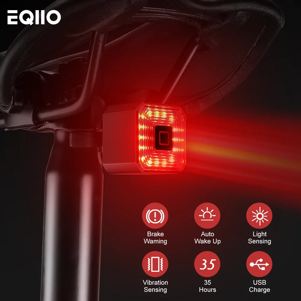 Eqiio Bicycle Smart Brake Tail Light USB Charging Safety Rear Light