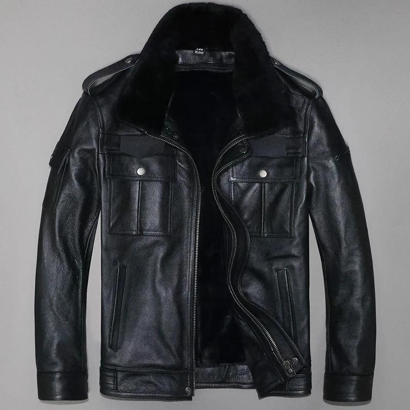 Description Picture 2 of item2023 Men's Autumn Winter New Natural Cowhide Leather Coats Male Slim Fit Short Overcoats Men Genuine Cow Leather Jackets F402
