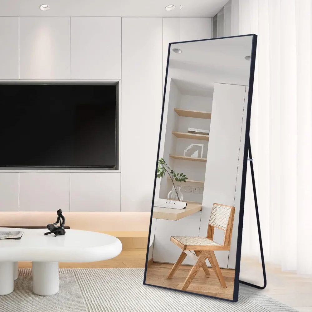 Full-length floor mirror with stand - mounted on wall