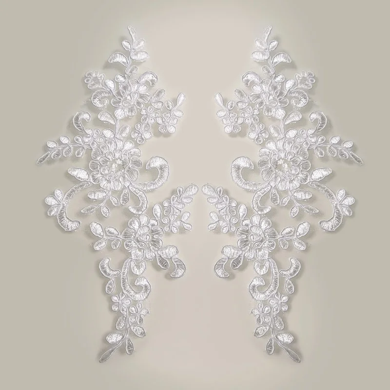 1 Pair Lace Fabric Applique Embroidery Flower Patch for Wedding Dress Collar Trim Patches Crafts Stickers DIY Sewing Accessories sequins jacquard lace fabric cotton voile lace fabric lace trim fabric gauze flower decoration supplies