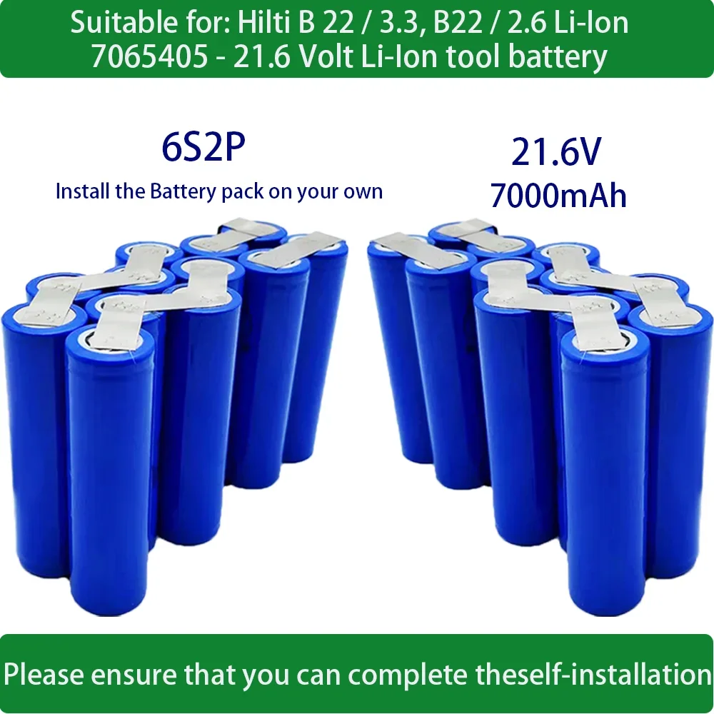 Mkepa Per Hilti 21.6V 18650 6 S2P 7000Mah Batteria Agli Ioni Di Litio Per Utensili Cpc B18 B22 1800-A22 Sid 22-A Sid 18-A Sfh 22-A