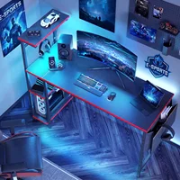 NOST&HOST 51.3" Gaming Desk for PC/Computer with LED, 4 Tiers, Storage, Hooks & Adjustable Shelf (Black Carbon Fiber) 5