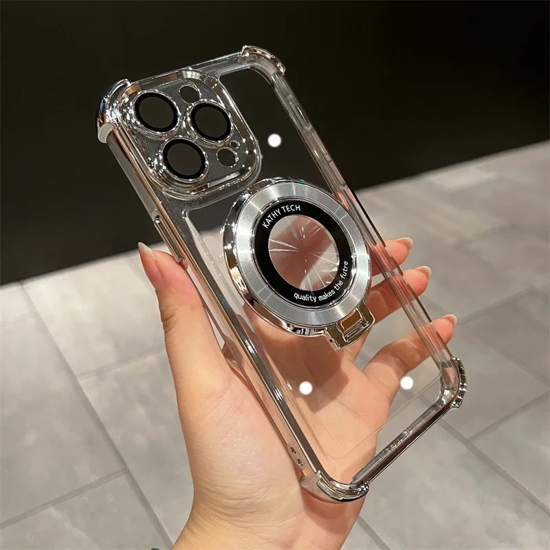 Luxury Plating Shockproof Magnetic Stand Clear Phone Case with Holder
