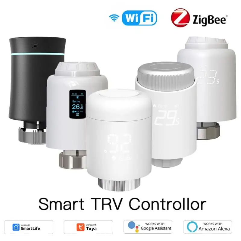 

Термостатические клапаны радиатора Tuya ZigBee/Wi-Fi, программируемый привод TRV, регулятор температуры, управление через приложение через Alexa Google Home