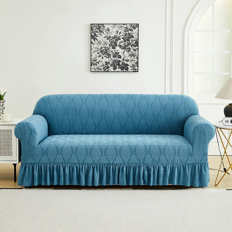 1 PC Jacquard Sofa Cover With Skirt Splash Can Be Easily Removed Couch Cover Protector Of Bench With Armrest Plant Pattern_voghion.com