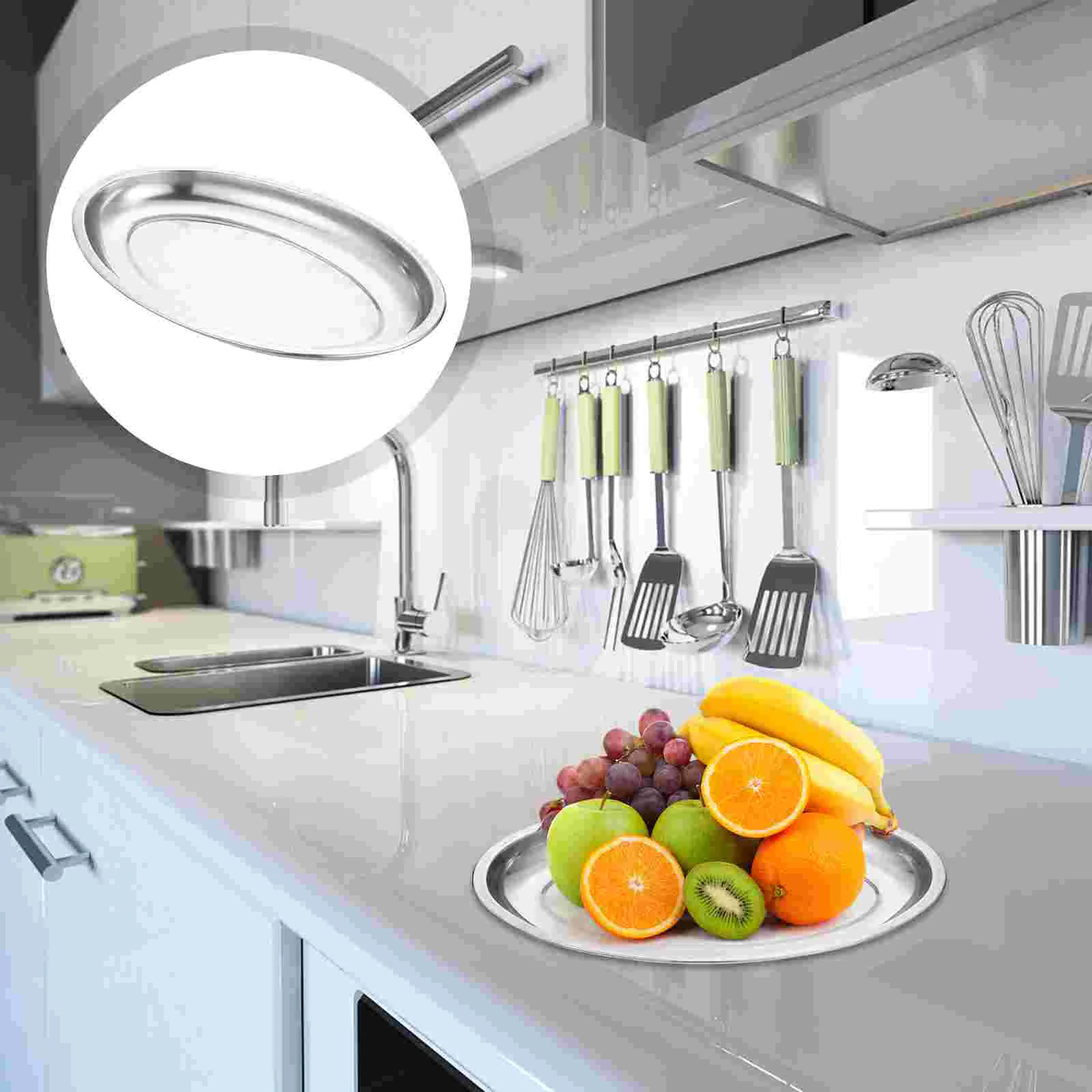 

Stainless Steel Dinner Plate Restaurant Serving Plate Oval Steaming Fish Plate Snack Dessert Dish Kitchen Service Tray