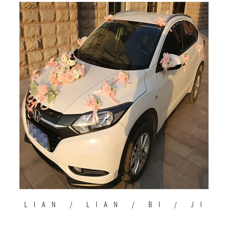 

Artificial flower wedding car decoration wedding supplies silk rose bear heart wedding car main front row decoration